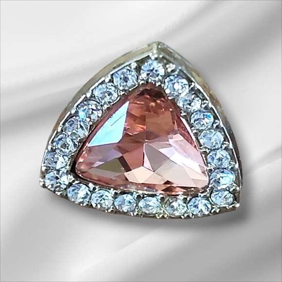 Triangular Pink Crystal Earrings with Silver Accents - Picture 3 of 4